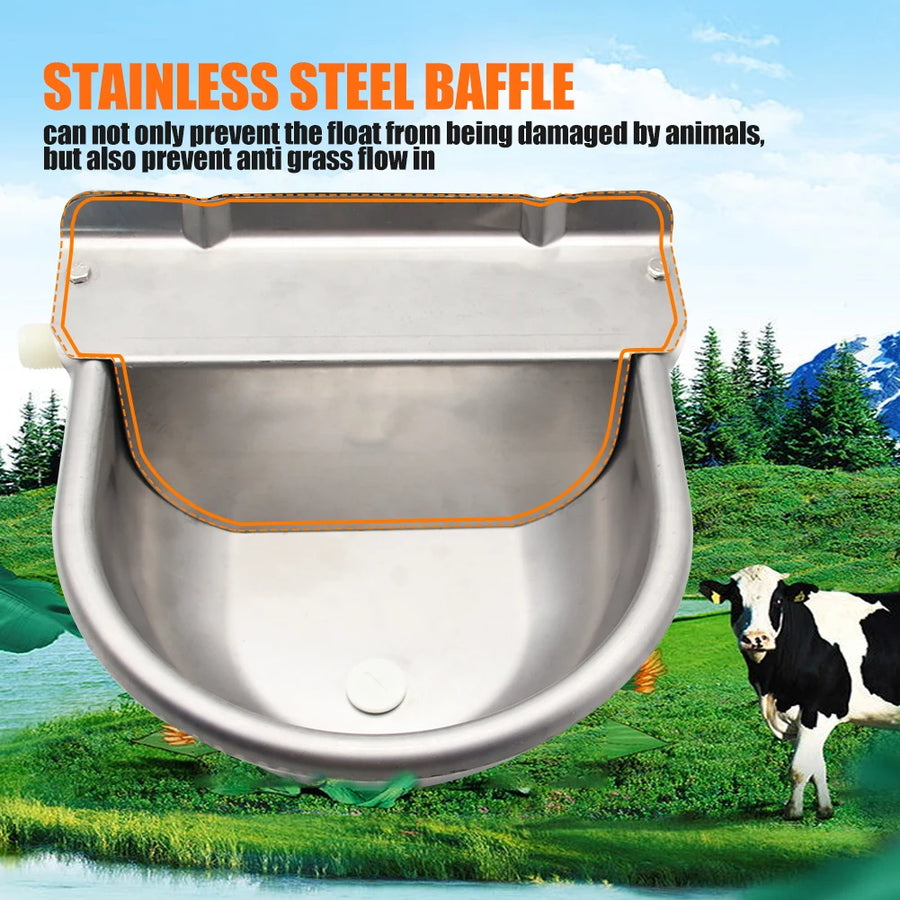 Stainless steel baffle with a cow in the background on a scenic landscape