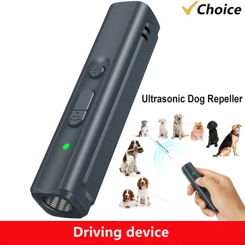 Ultrasonic dog repeller with remote control on a white background