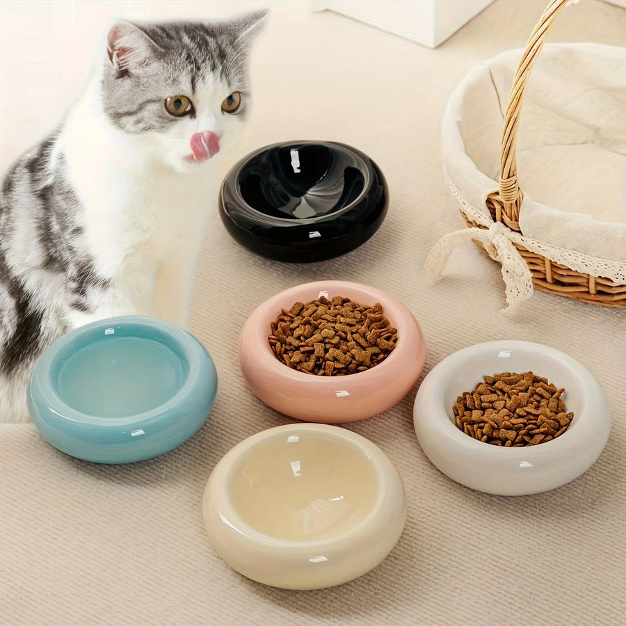 Cat Bowl Ceramic Cat Bowl Dish Pet Bowl Donut Shape Cat Food Bowl Anti - Fall Flip Bowl Non - slip Multiple Colors Shapes Snack Bowl - Pets Lovers supplie