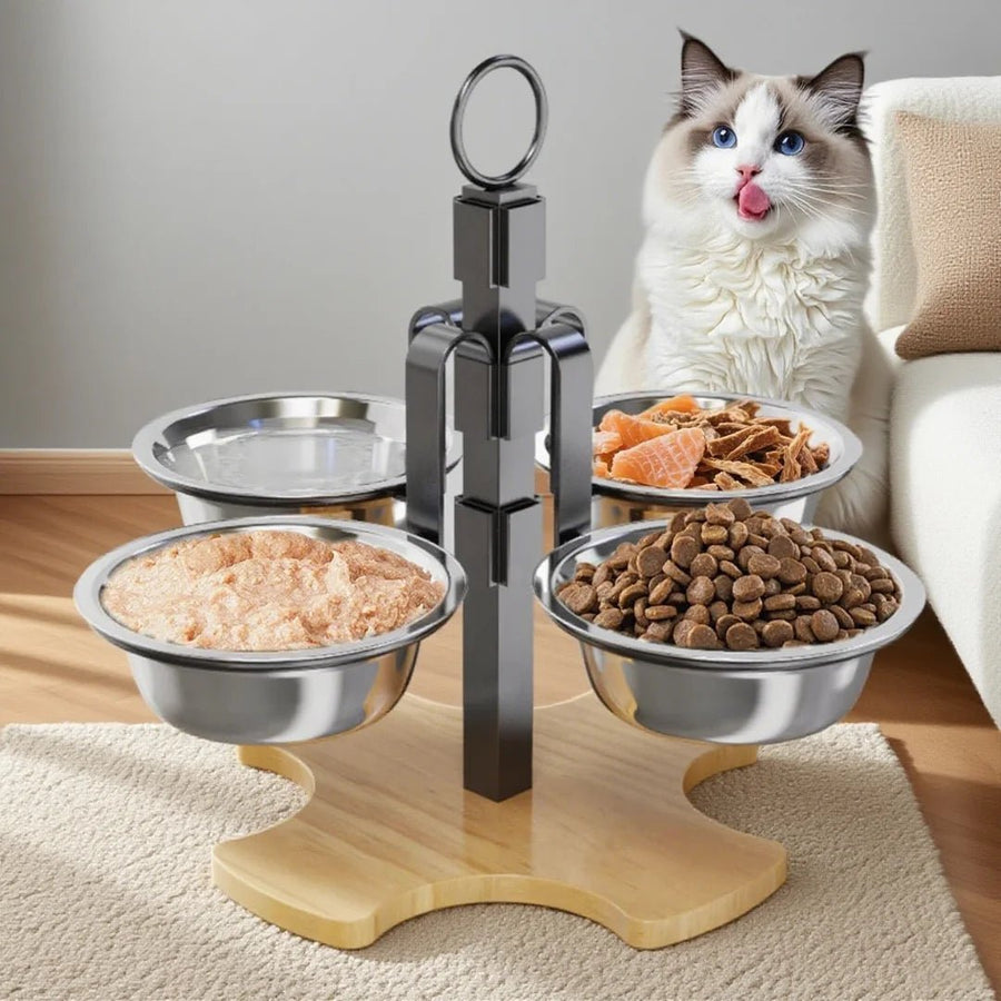 Cats Dogs Adjustable Height Feeding Drinking Set High Platform Ease Neck Strain Comfy Eating - Pets Lovers supplie