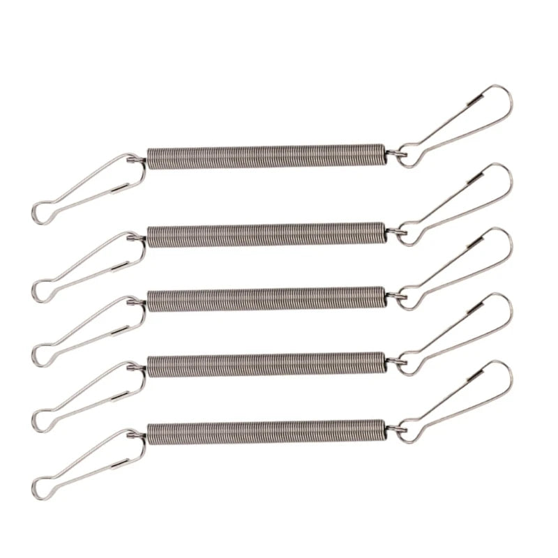 Set of six metal springs with hooks on a white background
