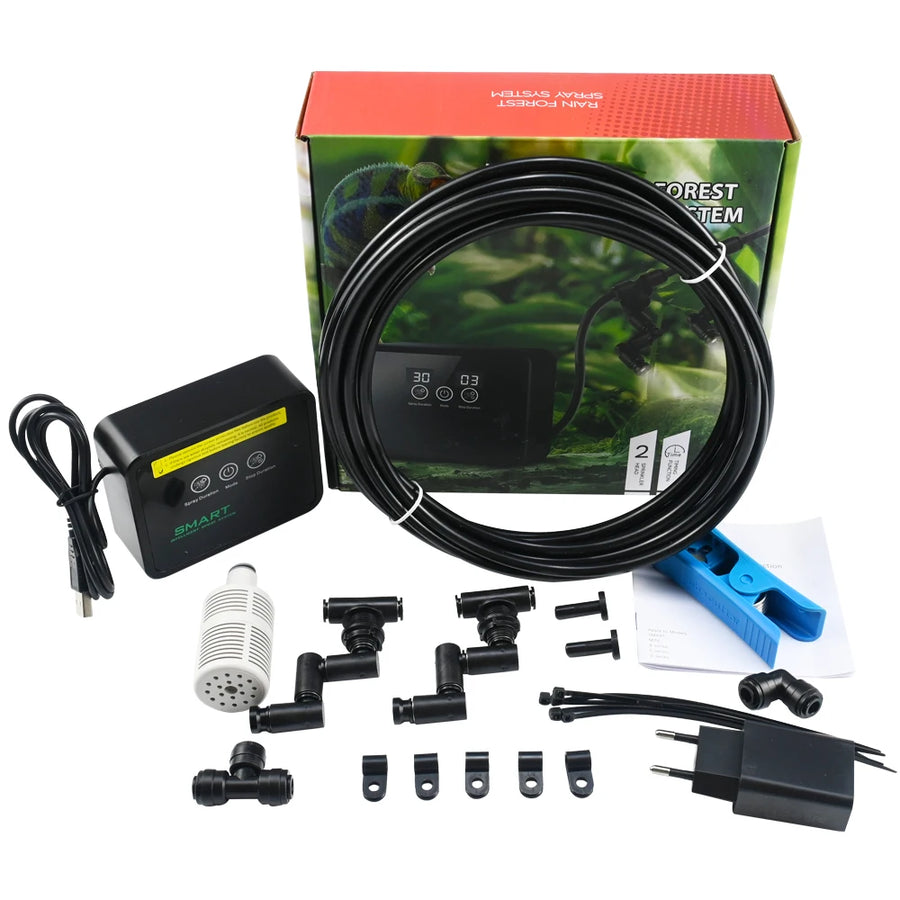 Pond pump kit with components and packaging on a white background