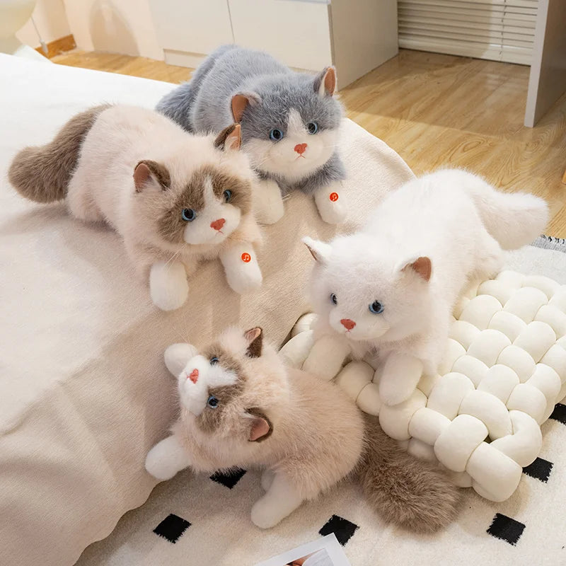 New Cute Simulation Lie prone Posture Cats Plush Toys Stuffed Soft Animal Cat