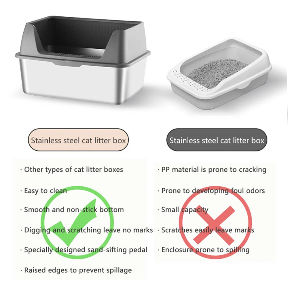 Large Size Stainless Steel Cat Litter Box High And Low Models