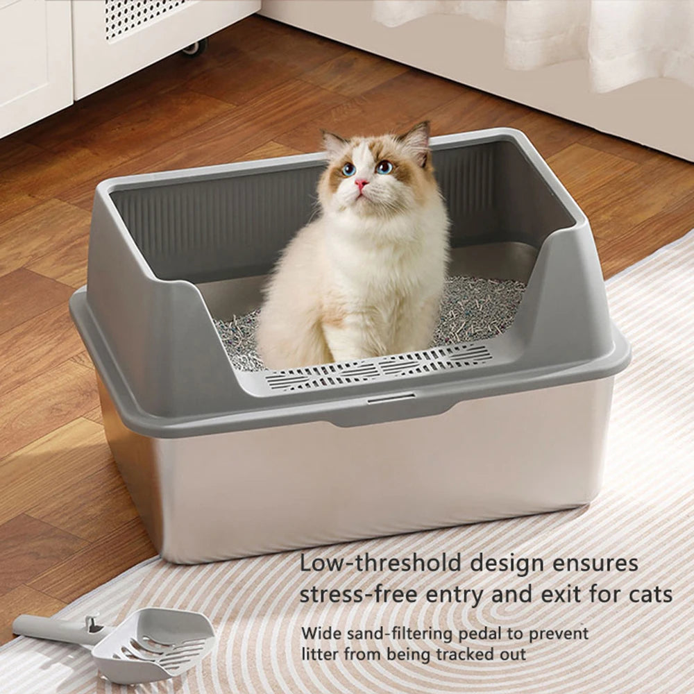 Large Size Stainless Steel Cat Litter Box High And Low Models