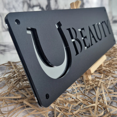 Black & Silver Horse Stable Sign – Custom Door Plaque Gift