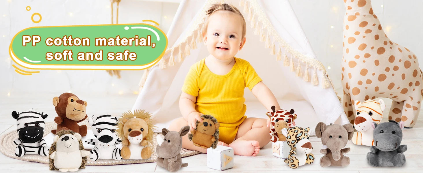 12-36 PCS Small Safari Stuffed Animals Bulk |12cm Jungle Animal Mini Plush Toys for Party