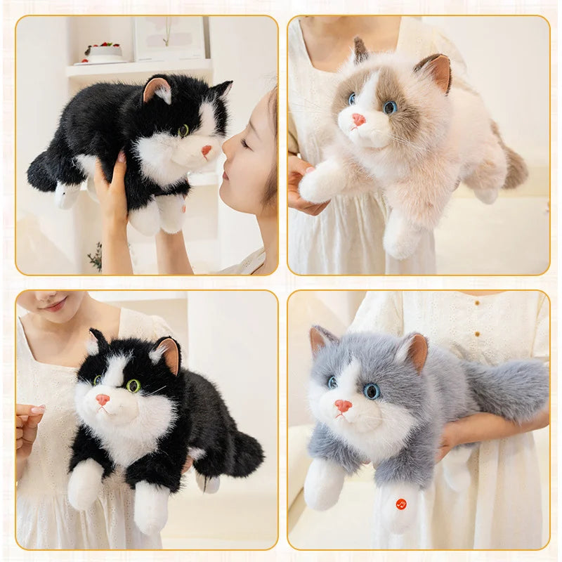 New Cute Simulation Lie prone Posture Cats Plush Toys Stuffed Soft Animal Cat