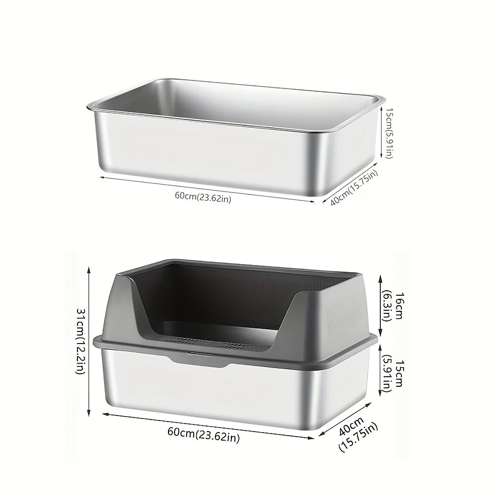 Large Size Stainless Steel Cat Litter Box High And Low Models