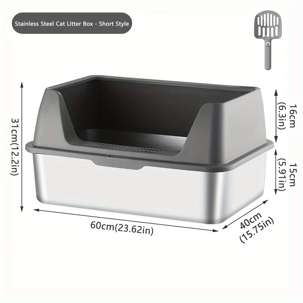 Large Size Stainless Steel Cat Litter Box High And Low Models