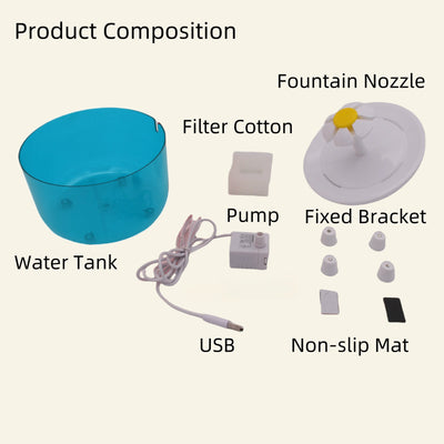 Cat Flower Water Dispenser, Recirculating Pet Water Dispenser, USB Powered, Silent, with Filter Foam for Cats and Small Dogs - Pets Lovers supplie