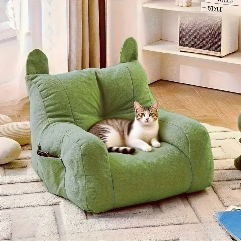 Cat Sofa Bed with Cartoon Design, Detachable Washable Pet Bed for Indoor Cats - Pets Lovers supplie